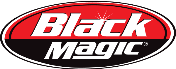 The black magic logo is a red and black oval.