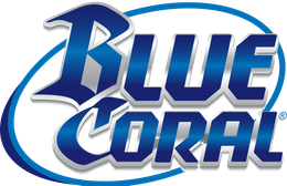 A blue coral logo on a white background