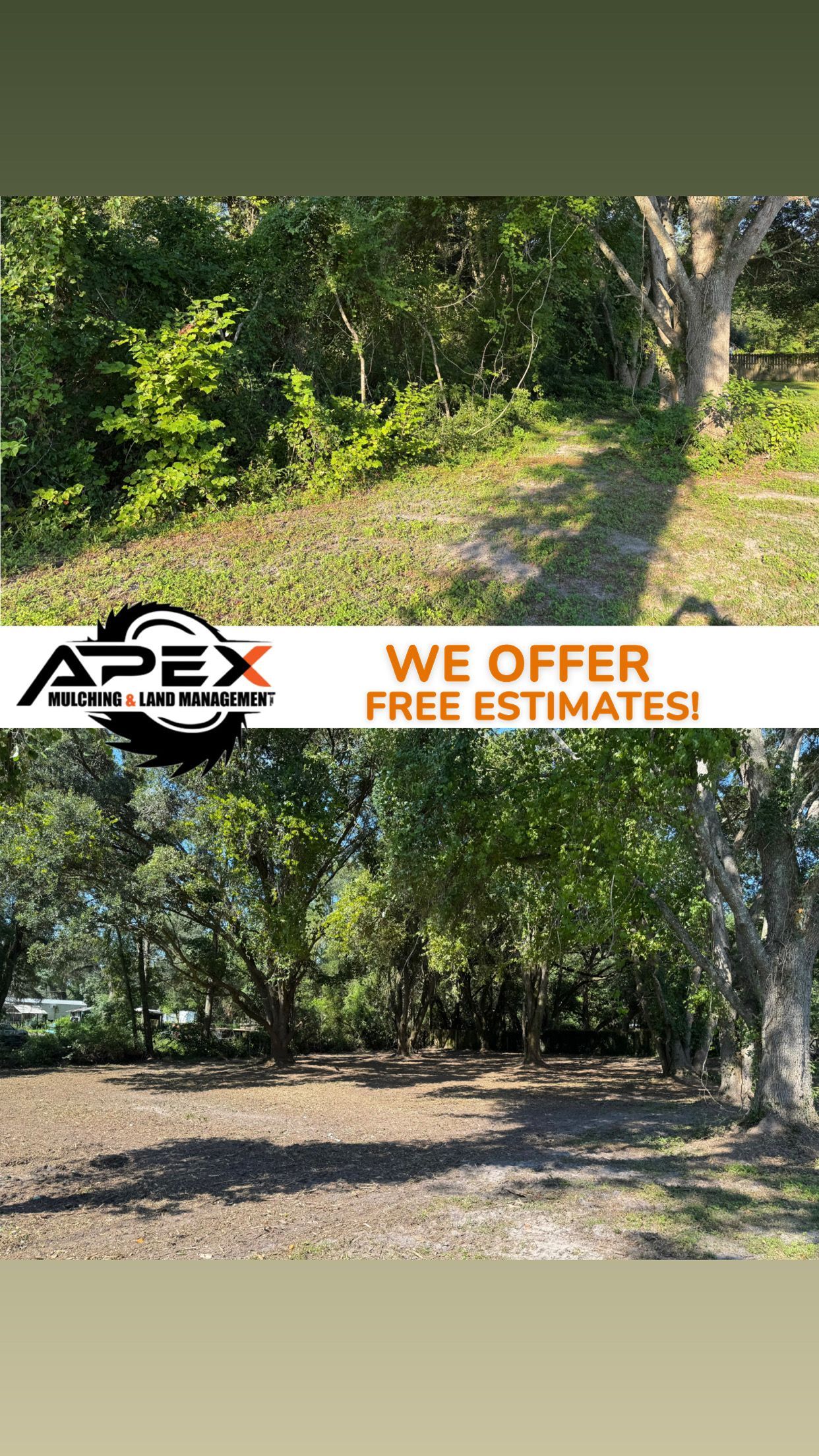 Land clearing before and after, with company logo, 