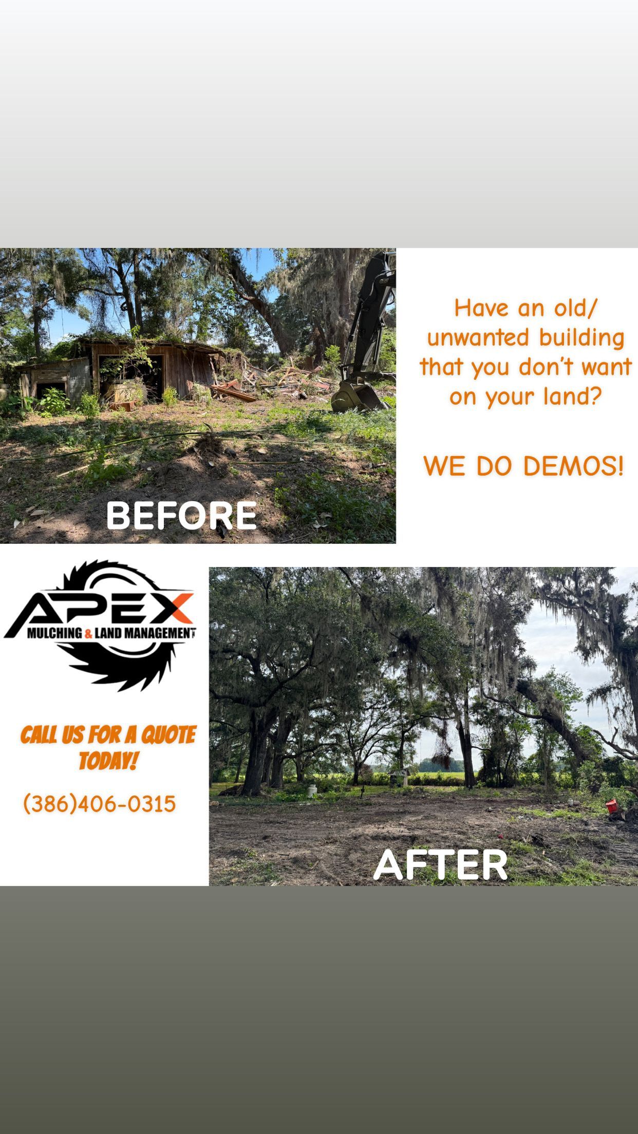Before and after of demolition site. Apex Demolition removes unwanted buildings.