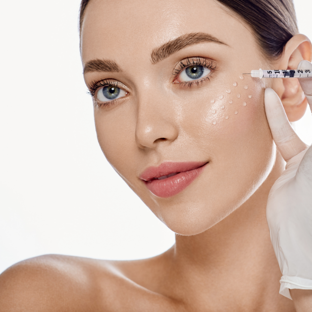 Eine Frau bekommt eine Botox-Injektion ins Gesicht