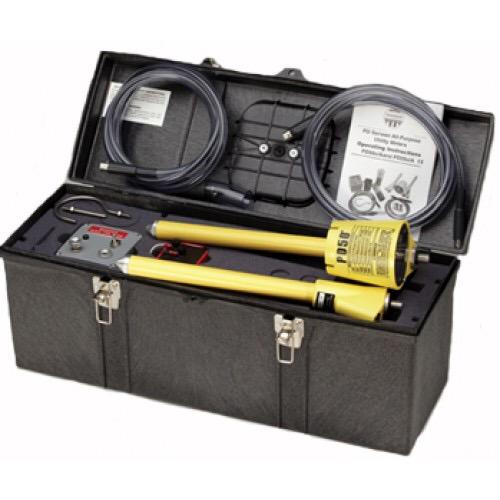 A black case open with testing equipment, including yellow cylinders and tubing, for inspection.