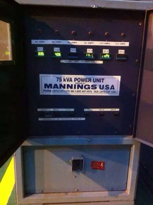 Control panel of a 75 kVA power unit, with gauges and 