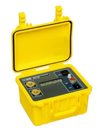 Yellow electrical test equipment in an open case.