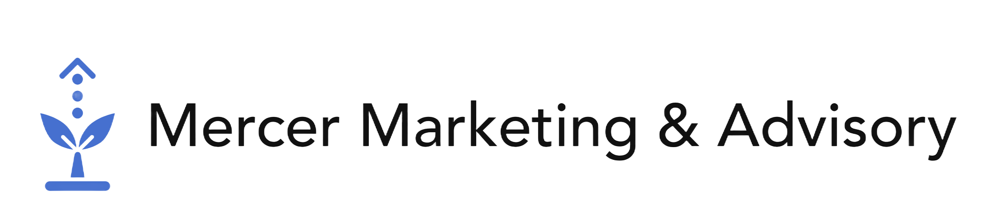 Logo of Mercer Marketing & Advisory, featuring a stylized blue plant icon.