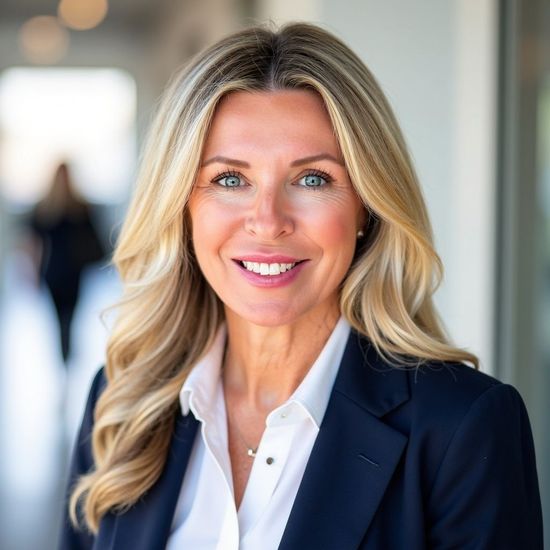 CMO wearing a dark blazer and white shirt, smiles at the camera.