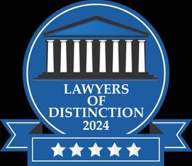 A blue badge that says lawyers of distinction 2024.