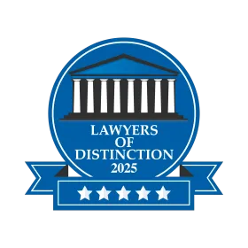 A blue badge that says lawyers of distinction 2025 A blue badge that says lawyers of distinction 2025