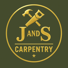 Gold logo: J and S Carpentry, with crossed saw and hammer inside a circle.