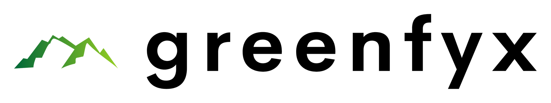 greenfyx logo, schwarze Schrift, im Hintergrund die Silhouette von 2 grünen Gipfeln