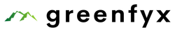 greenfyx logo, schwarze Schrift, im Hintergrund die Silhouette von 2 grünen Gipfeln