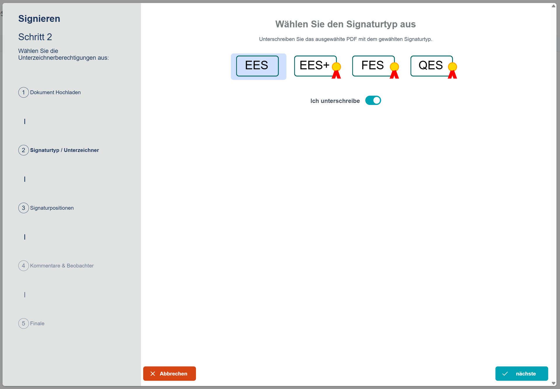 Screenshot of a webpage with options to choose a signal step: EE8, EE8+, FE8, and GE8.