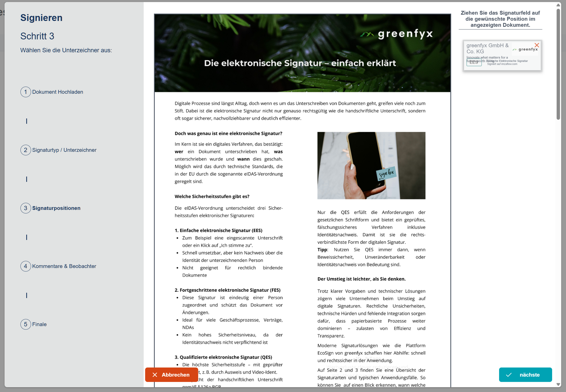 Screenshot of a web page showing a document with text. A pop-up provides information with a warning icon.