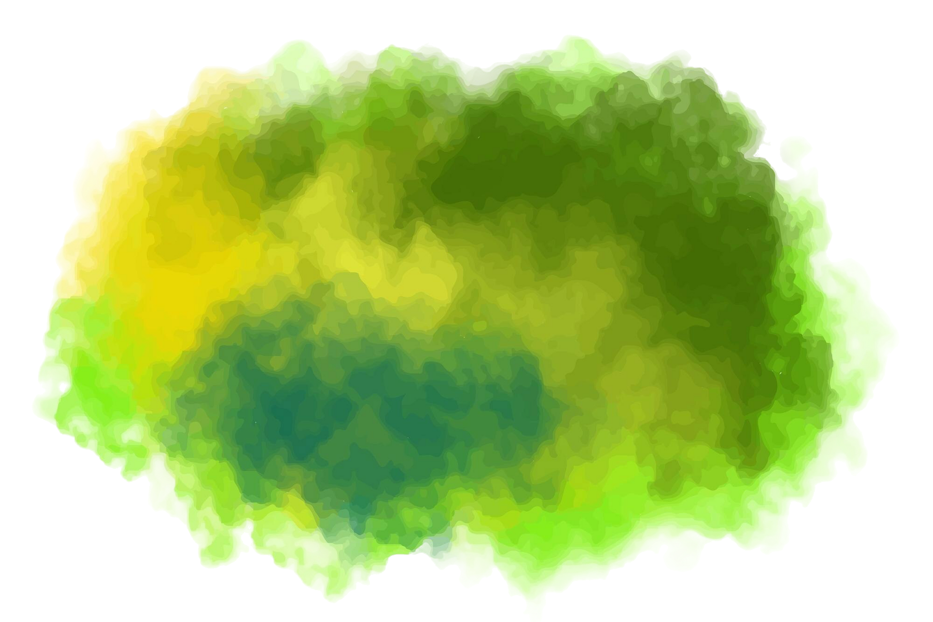 Grüne Wolke mit Aquarellfarbe gezeichnet bestehend aus verschiendenen grün und Gelbtönen