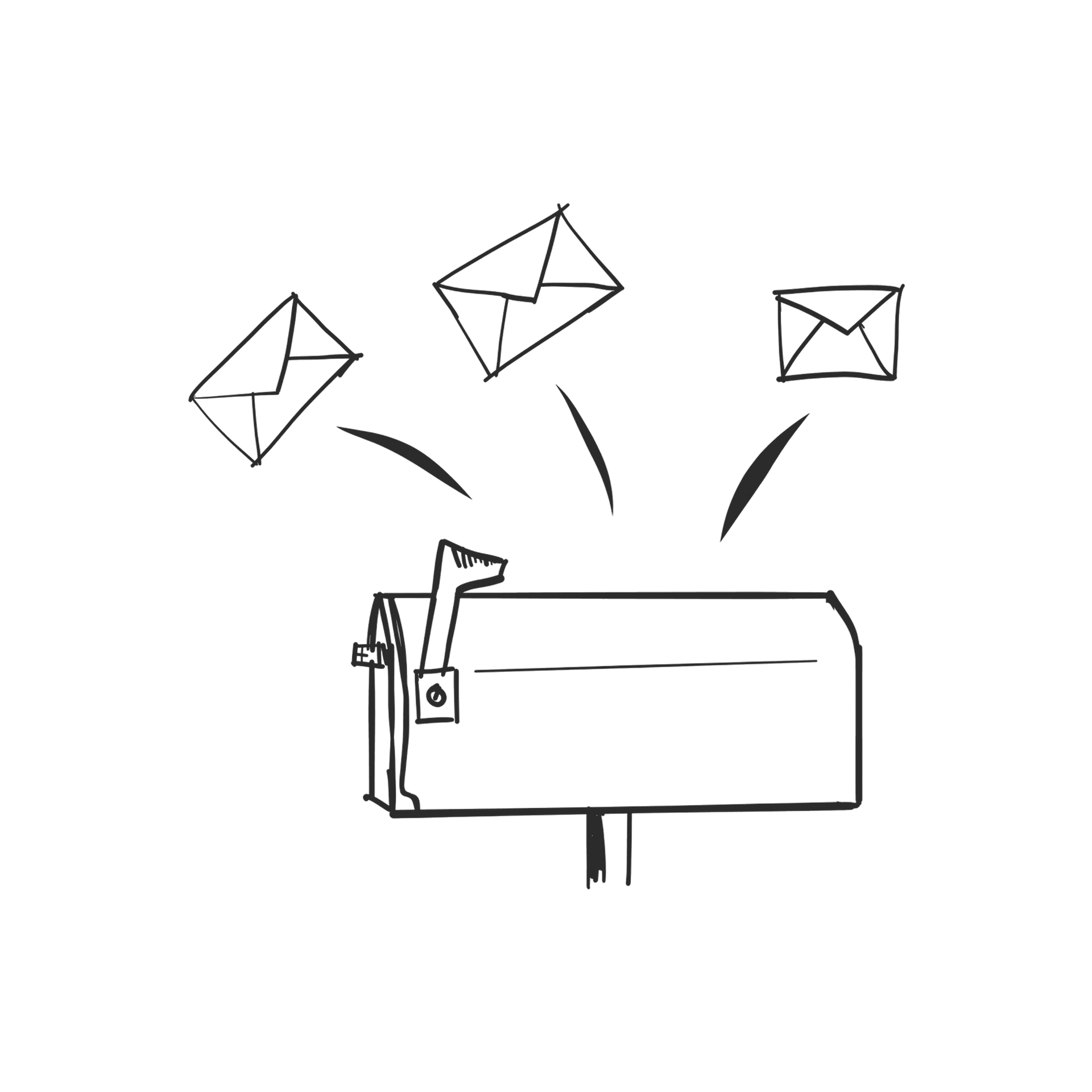 Open mailbox with three envelopes flying out