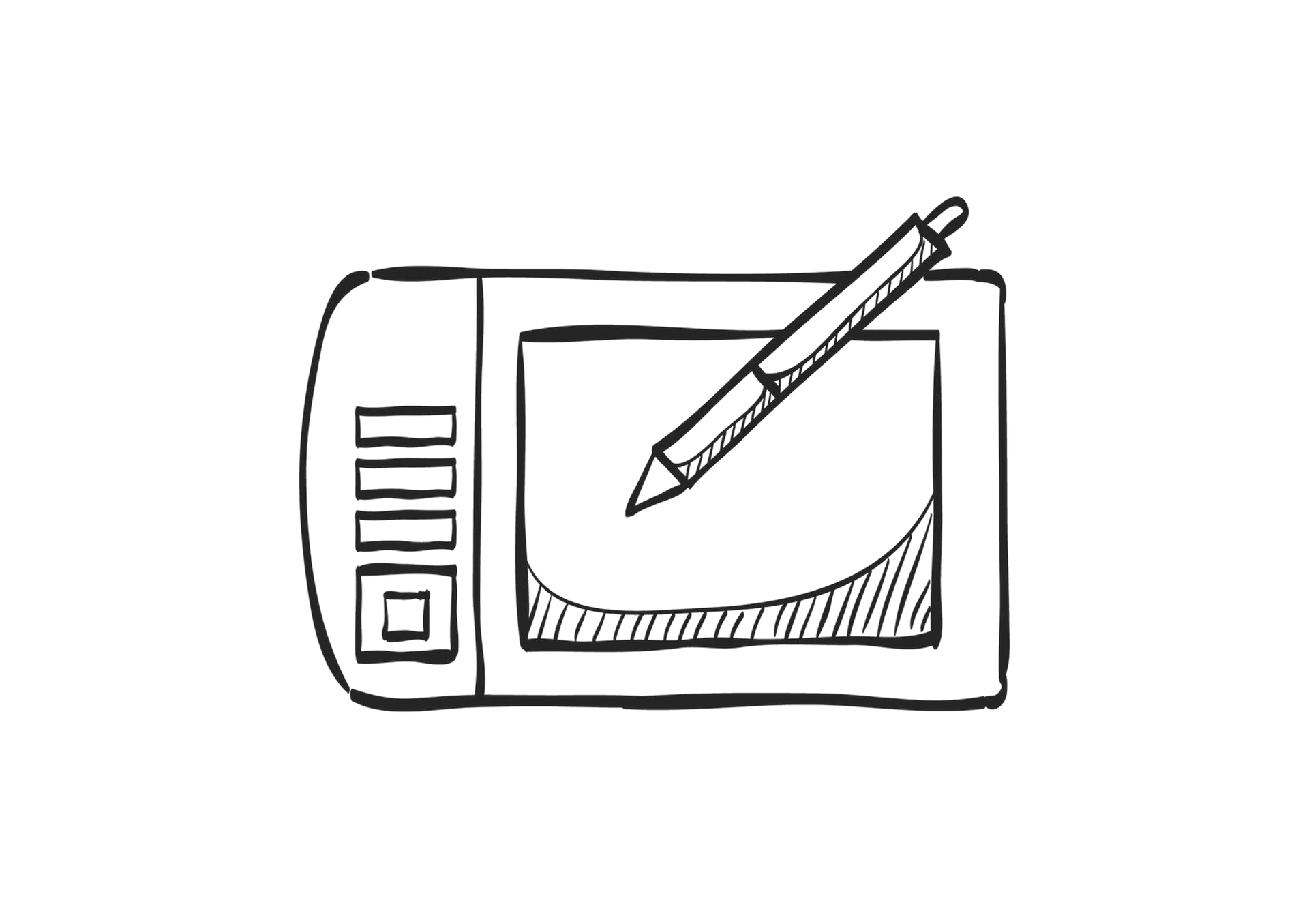 Drawing tablet with a stylus resting on the screen