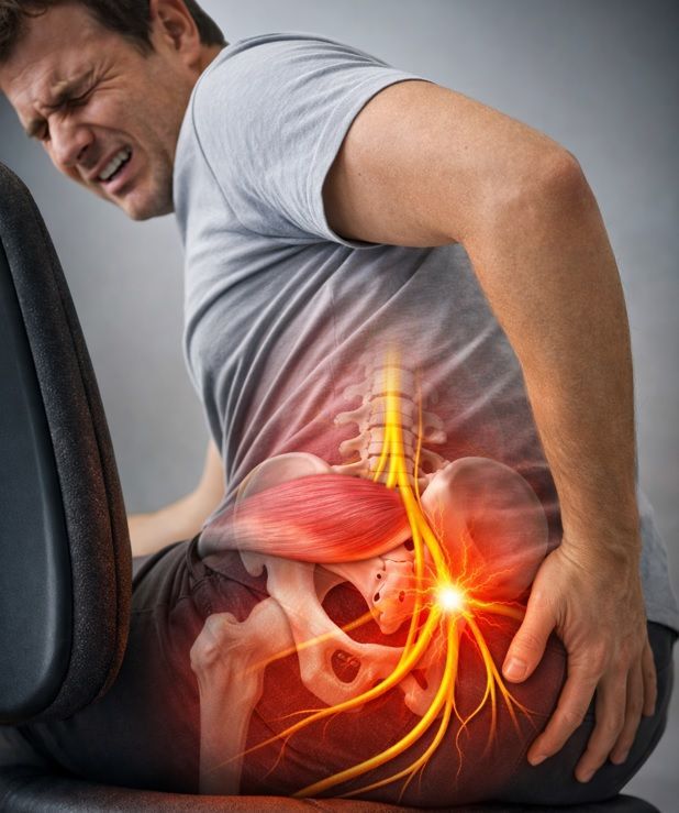 Síndrome do piriforme causando dor ao sentar por compressão do nervo ciático no glúteo