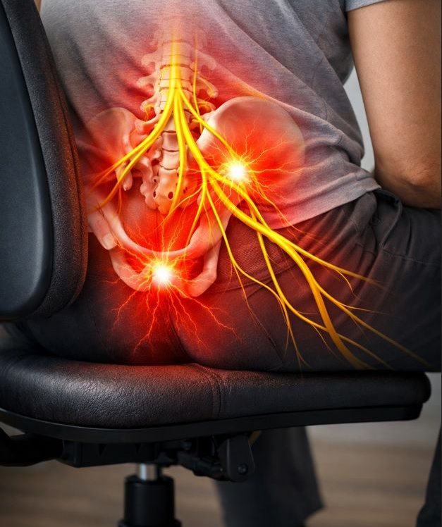 Dor ao sentar causada pela compressão de nervos periféricos na região do glúteo e pelve
