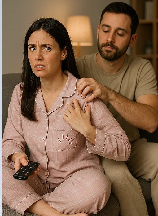 Conteúdo para pacientes com coceira nas costas a noite e podem apresentar notalgia parestésica. Marido coçando as costas da esposa a noite que tem notalgia parestésica e não sabe o que fazer.