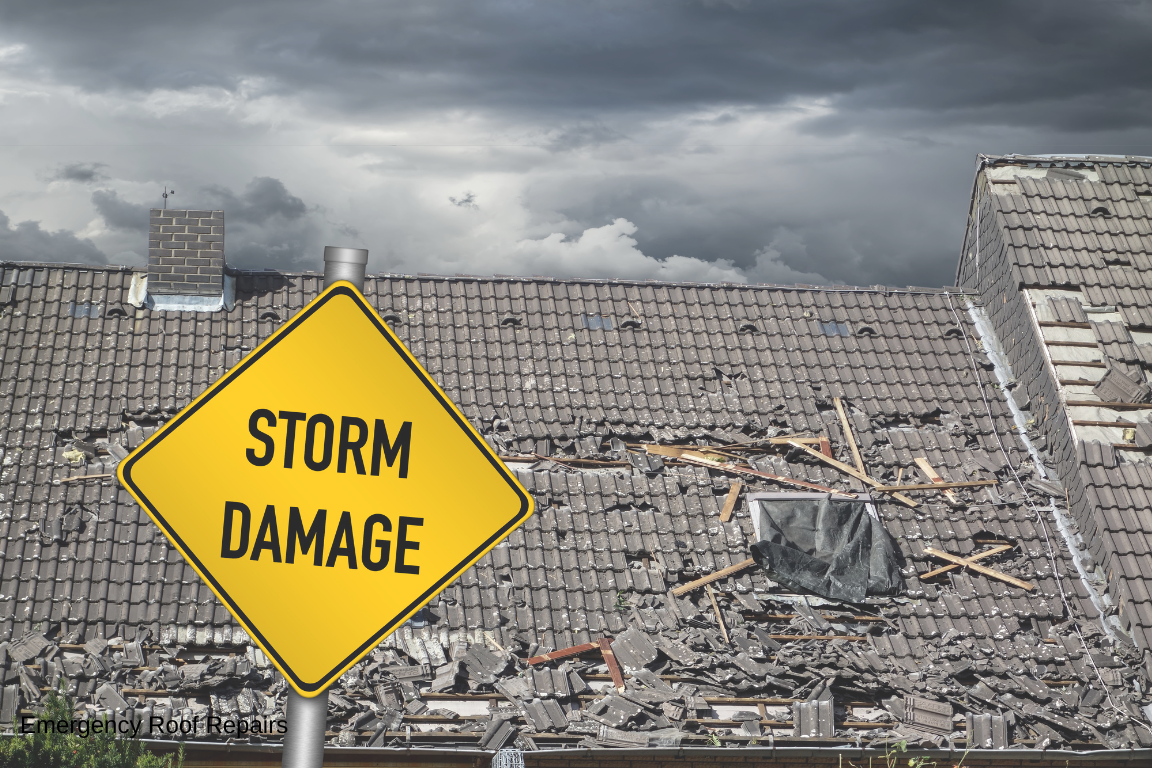 An image of storm damage to a roof requiring emergency roof repair in Dartmouth, NS