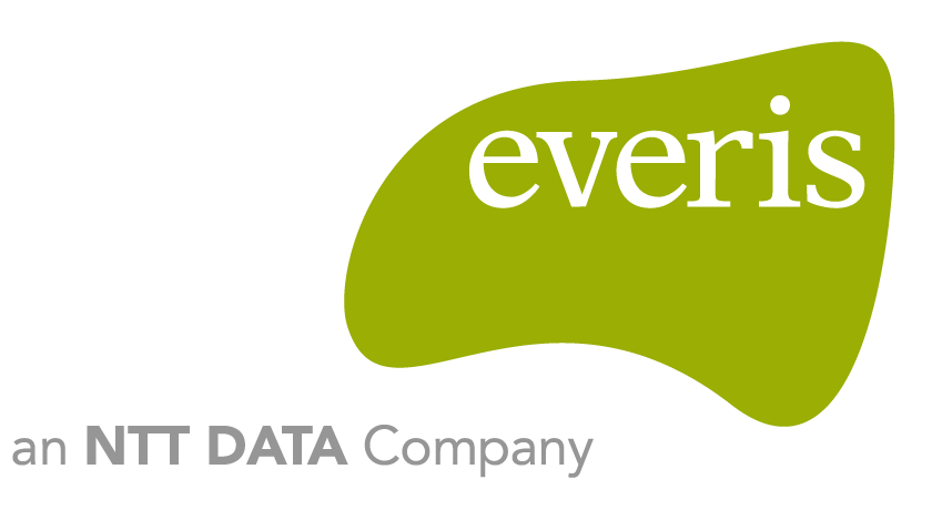 A green and white logo for everis an ntt data company