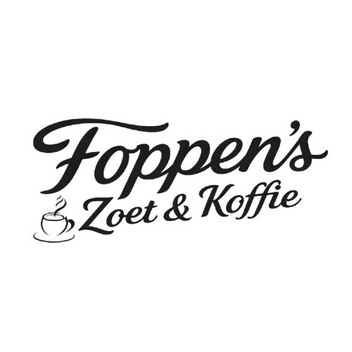 Het logo van Black Foppen's Zoet & Koffie met een koffiekopje-icoon.