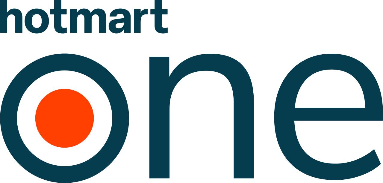 Logo do Hotmart One em azul e laranja no fundo branco.