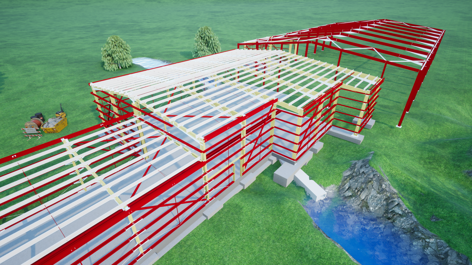 A Structural  rendered aerial view of a large building 