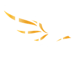 Abstracte oranje en gouden lintachtige strepen op een witte achtergrond.
