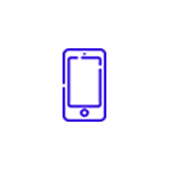 Un ícono azul de un teléfono celular sobre un fondo blanco.