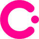 Una letra c rosa con un círculo blanco en el medio sobre un fondo blanco.