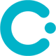 Una letra c azul con un círculo en el medio sobre un fondo blanco.