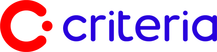 La palabra criterio está escrita en azul y rojo sobre un fondo blanco.