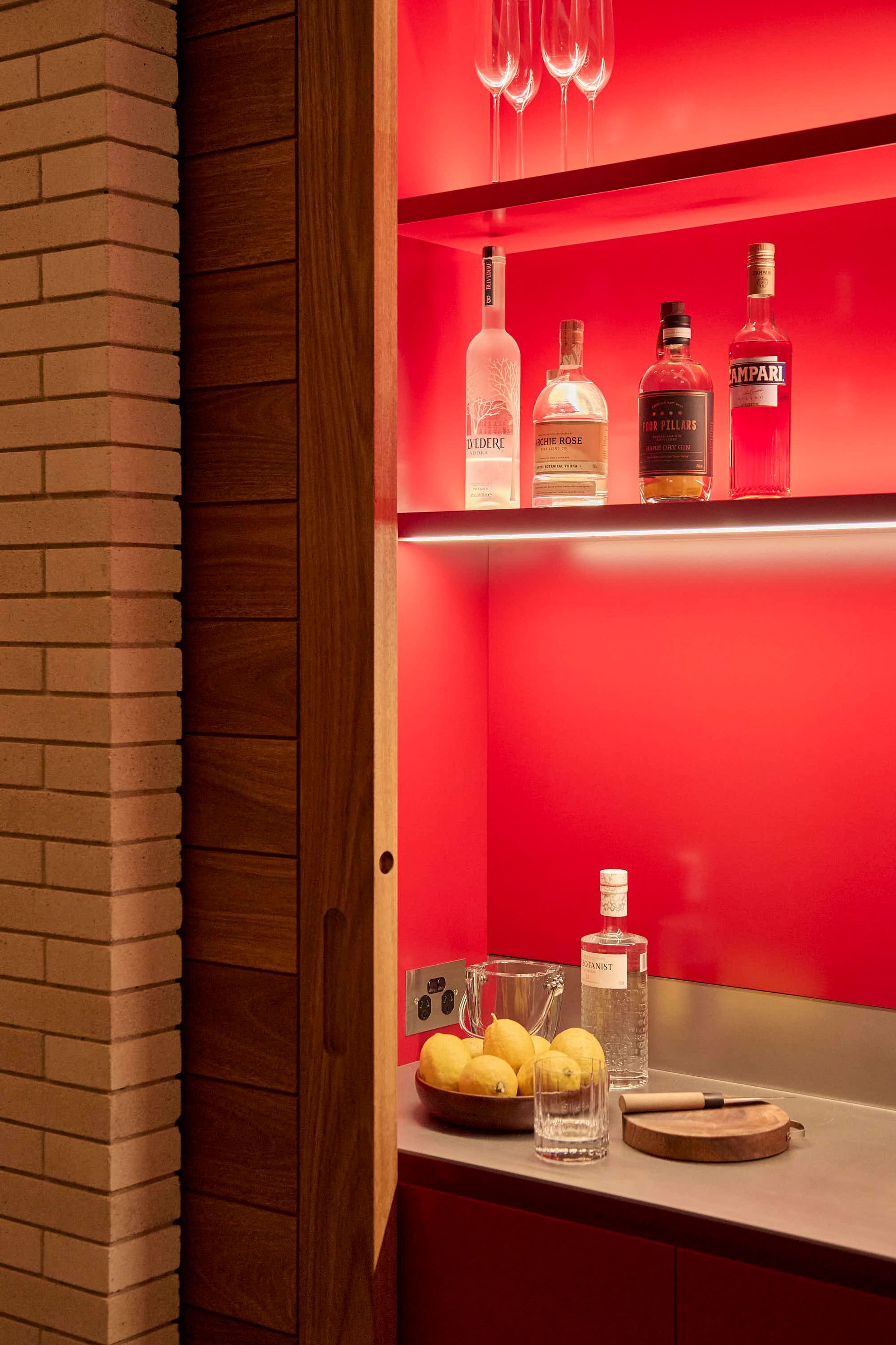Close Up of a Sliding Door and Bar Bench with Lemons— BSpoke Cabinet Making & Joinery in Unanderra, NSW