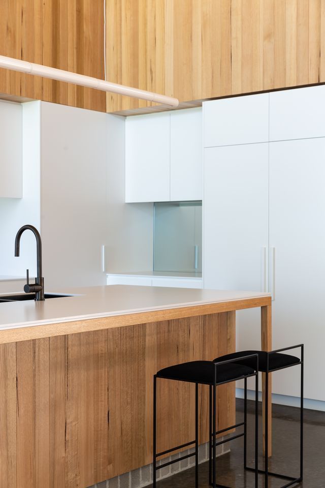 Kitchen with Wooden Joinery and White Cabinets- BSpoke Cabinet Making & Joinery in Unanderra, NSW