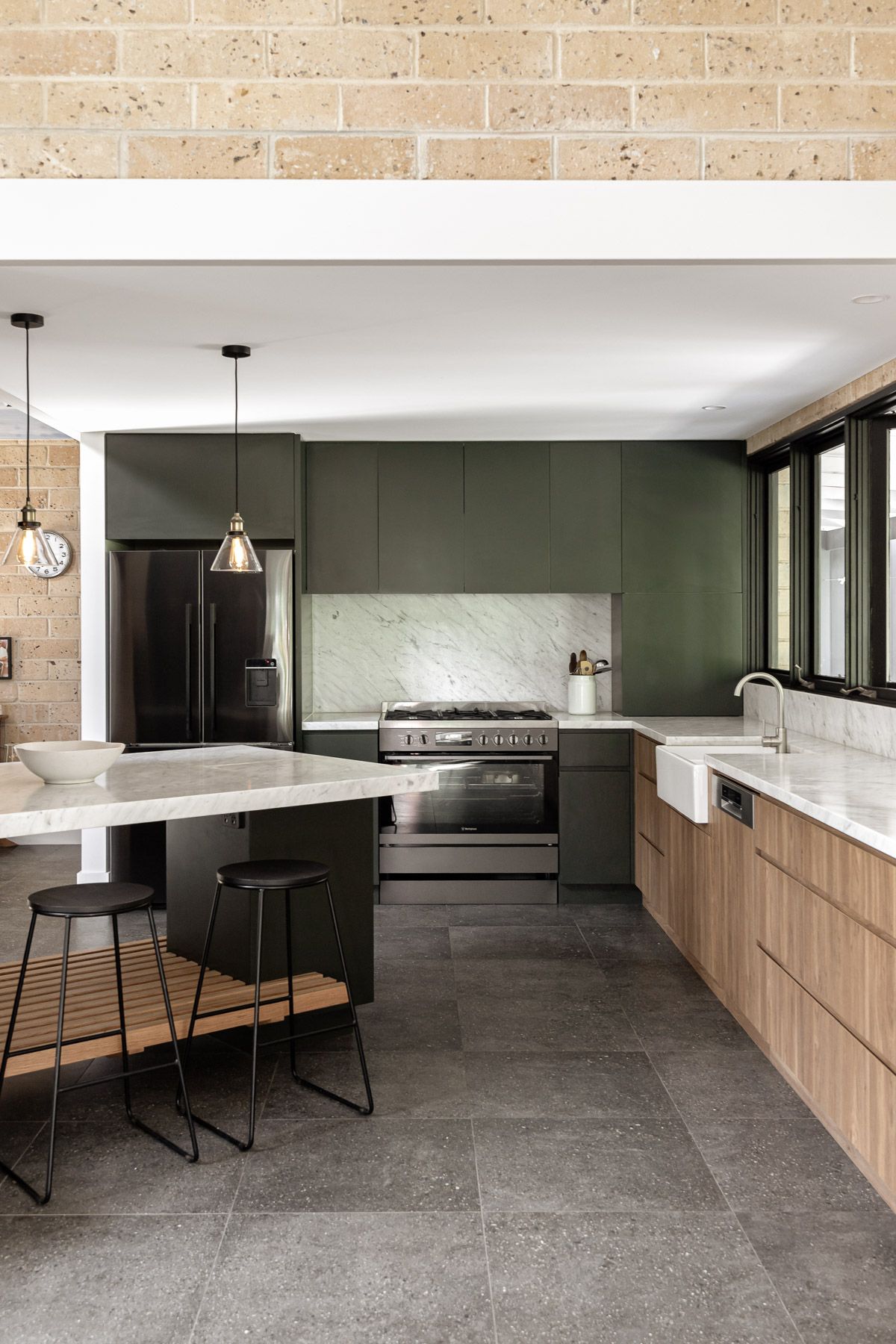 Kitchen with Green Splashback an Wooden Joinery - BSpoke Cabinet Making & Joinery in Unanderra, NSW