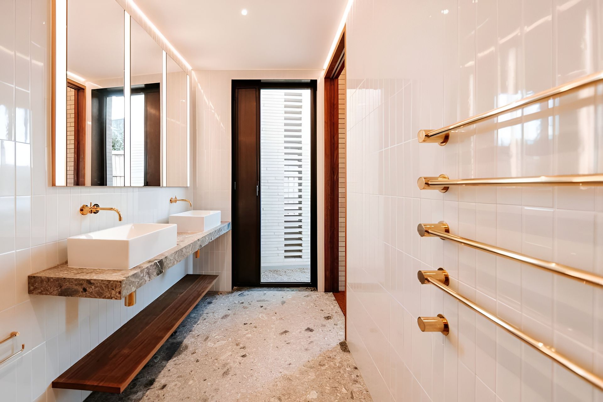 Modern Bathroom With Gold Accents — BSpoke Cabinet Making & Joinery in Shellharbour, NSW