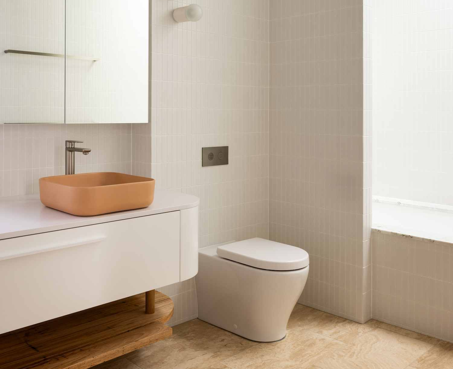 White-Tiled Bathroom With Built-in Shelf — BSpoke Cabinet Making & Joinery in Shellharbour, NSW