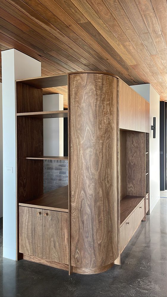 Wooden Built-in Shelving and Cabinetry with Curved Feature — BSpoke Cabinet Making & Joinery in Unanderra, NSW
