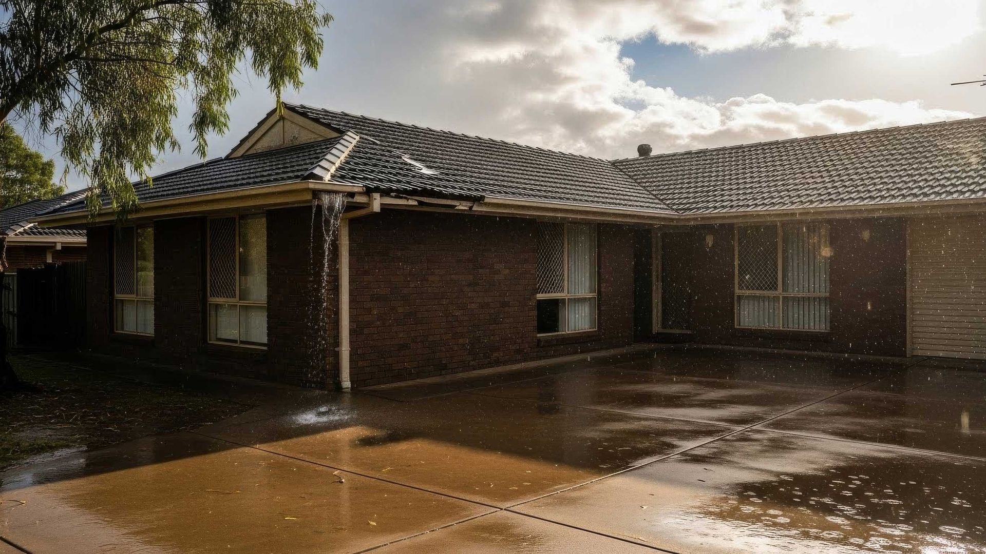 Blocked Gutters Overflowing During Heavy Rain In Toowoomba