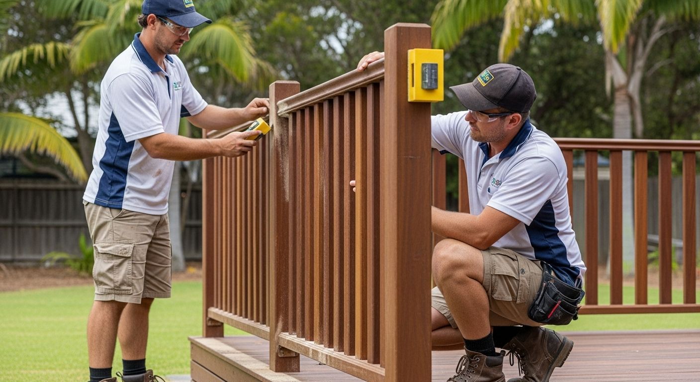 Toowoomba Handyman Tightening Loose Deck Handrail During Deck Repairs