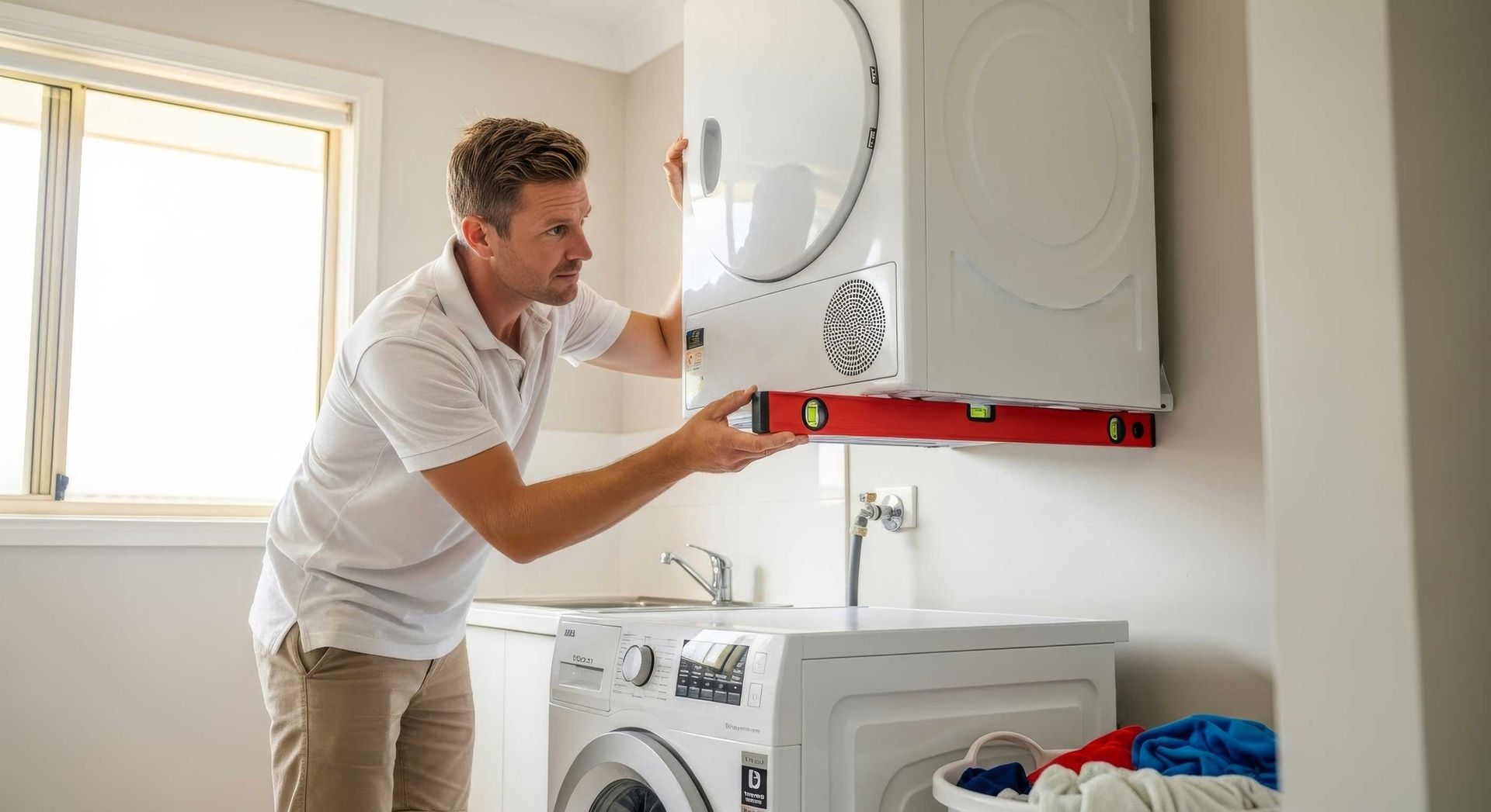 Clothes Dryer Mounted Neatly Above Washing Machine Toowoomba