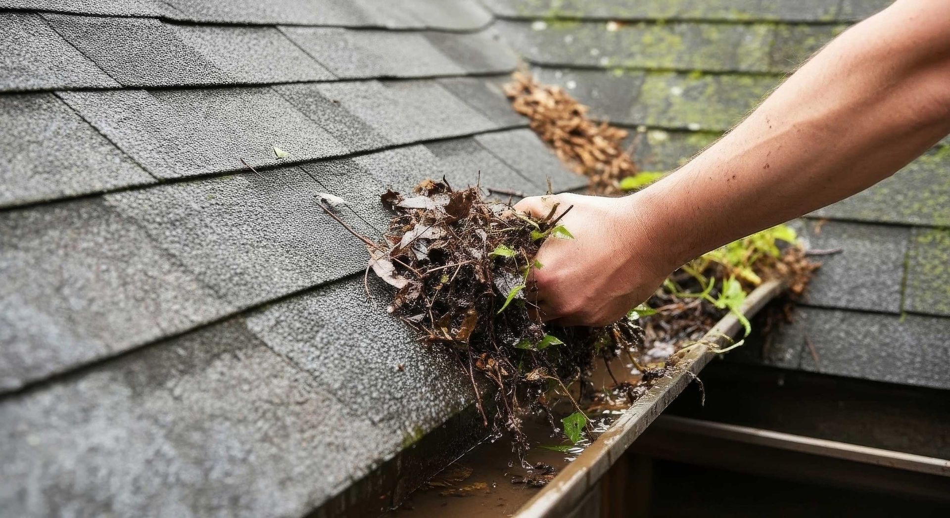 Handyman Completing Gutter Cleaning On A Leafy Toowoomba Home