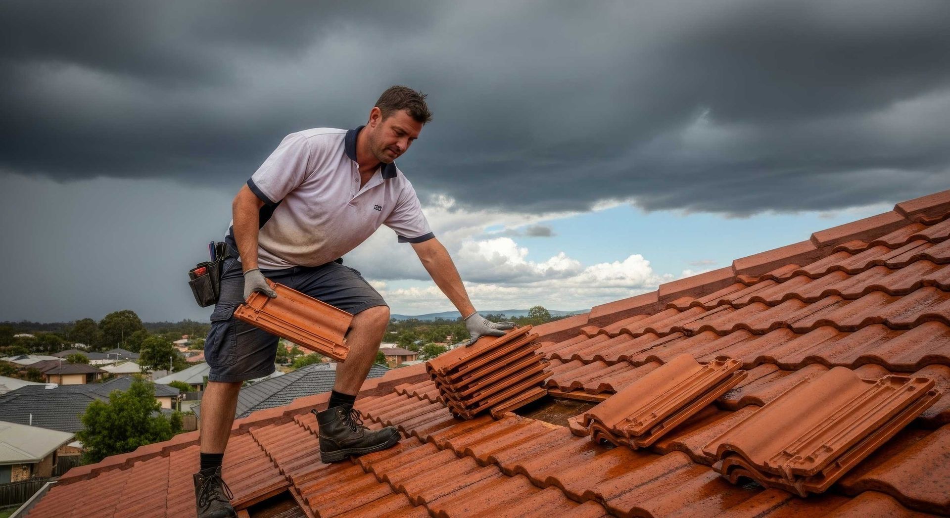 Tile roof repair in progress by local handyman in Toowoomba