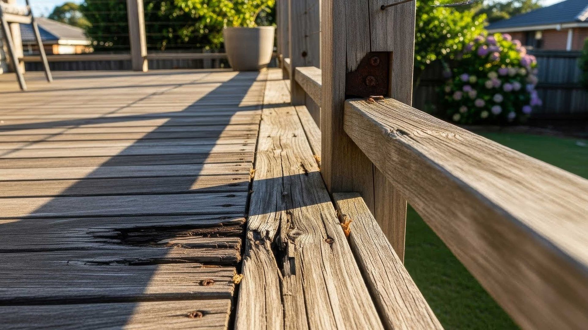 Loose Deck Rail Being Inspected for Safety at a Toowoomba Home