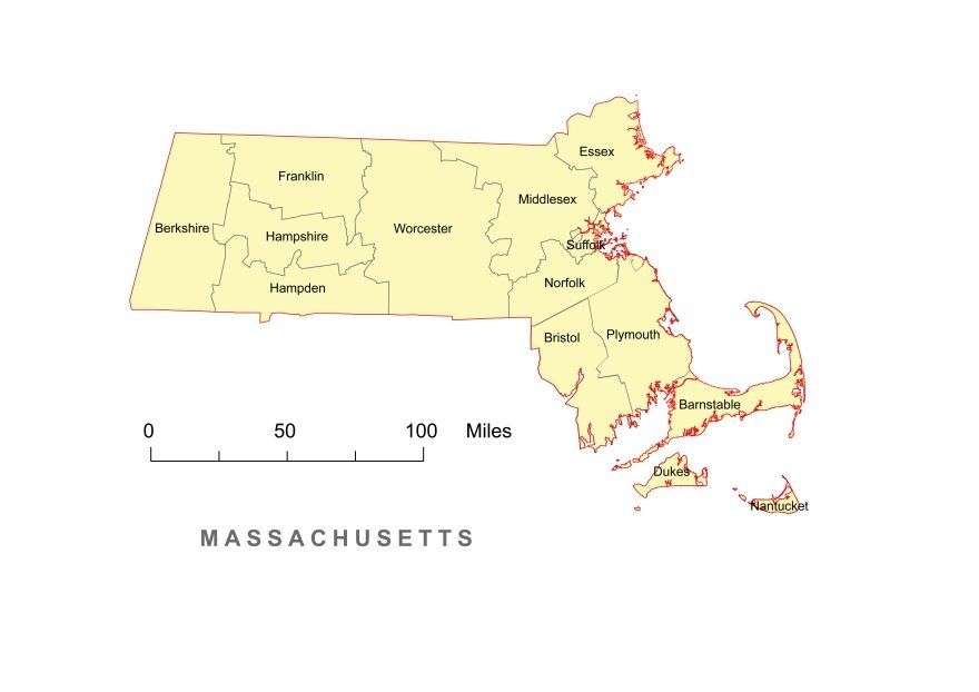 map of Massachusetts county names and borders