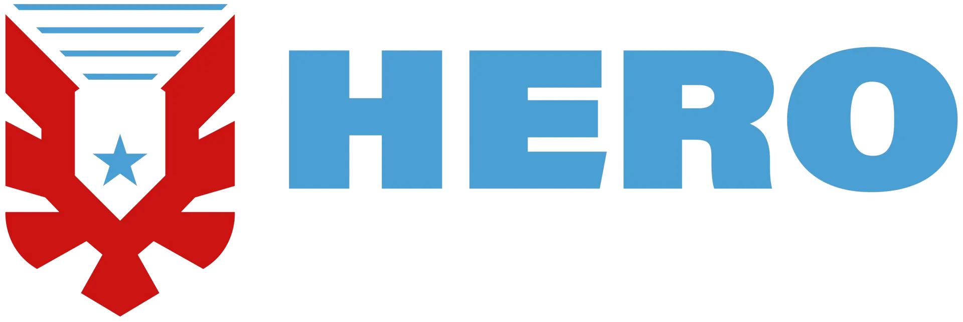 a blue and red logo that says hero on it