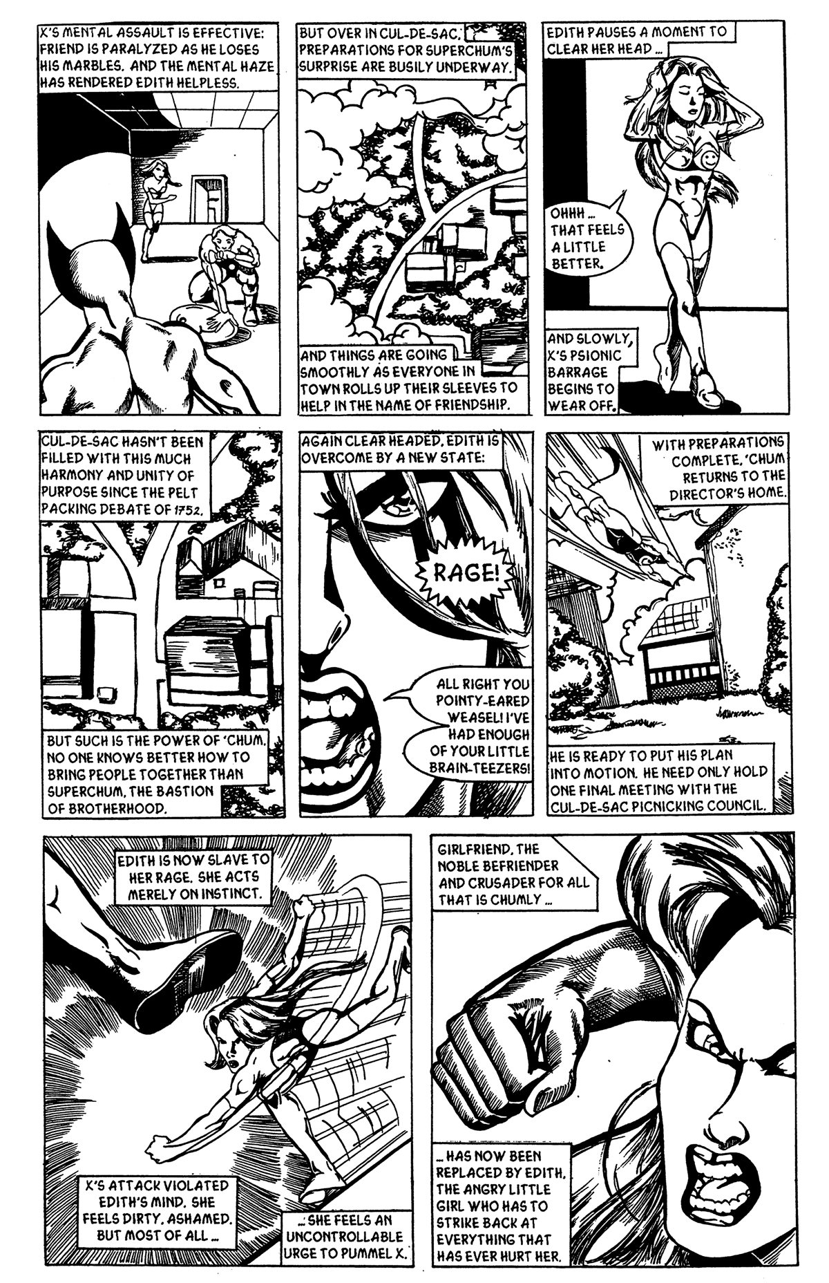 Early Superchum comic strip in black and white