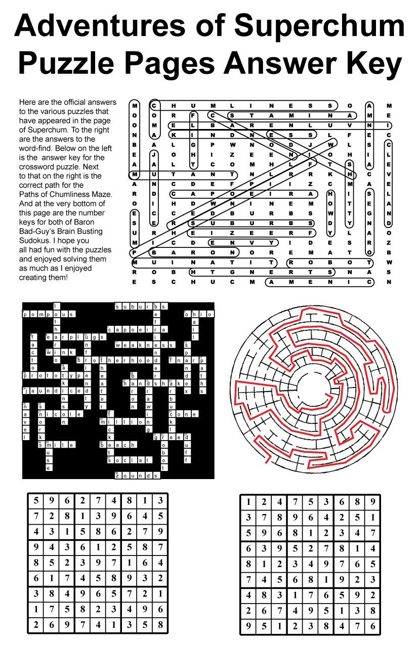 Answer key to all of the Superchum Puzzles