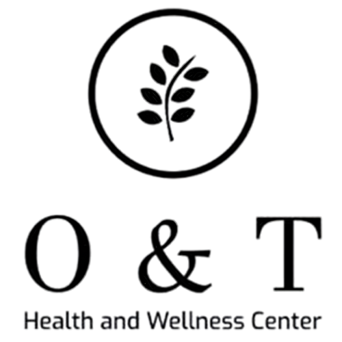Logo for O & T Health and Wellness Center: Leafy sprig inside a circle, text 